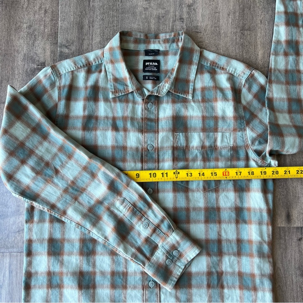 Prana Mens Los Feliz Slim Fit Green Organic Cotton LS Button Down Shirt Small